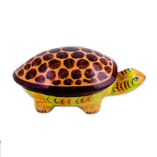 Load image into Gallery viewer, Hand-Painted Papier Mache Turtle Decorative Box from India - Happy Turtle | NOVICA
