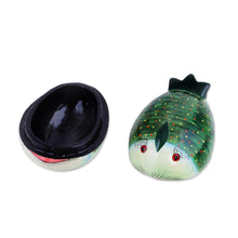 Load image into Gallery viewer, Hand-Painted Papier Mache Fish Decorative Box from India - Green Fish | NOVICA
