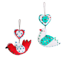 Load image into Gallery viewer, Heart and Bird-Shaped Wool Ornaments (Set of 6) from India - Love Messengers | NOVICA
