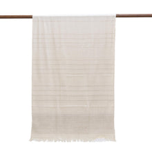Load image into Gallery viewer, Hand Woven Beige Eri Silk Scarf with Fringe - Cool Morning Hours | NOVICA
