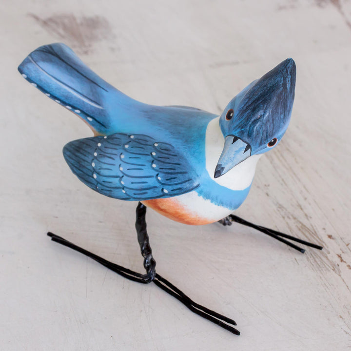 Hand Sculpted, Hand Painted Ceramic Kingfisher Figurine - Kingfisher | NOVICA
