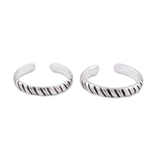 Load image into Gallery viewer, Sterling Silver Toe Rings with Tiger Stripe Design (Pair) - Uncaged | NOVICA
