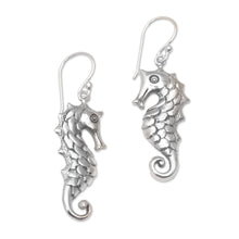 Load image into Gallery viewer, Seahorse Motif Dangle Earrings in Sterling Silver - Friendly Seahorse | NOVICA
