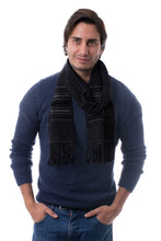 Load image into Gallery viewer, Artisan Crafted Woven Black Alpaca Blend Scarf for Men - Andean Clouds in Black | NOVICA
