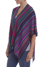 Load image into Gallery viewer, Peruvian Multicolored Acrylic and Alpaca Blend Ruana Kimono - Peruvian Rainbow | NOVICA
