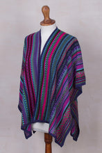 Load image into Gallery viewer, Peruvian Multicolored Acrylic and Alpaca Blend Ruana Kimono - Peruvian Rainbow | NOVICA
