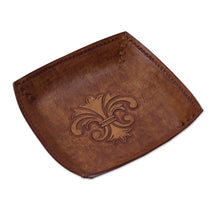 Load image into Gallery viewer, Peru Handcrafted Tooled Leather Andean Fleur-de-Lis Catchall - Andean Fleur-de-Lis | NOVICA
