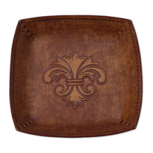 Load image into Gallery viewer, Peru Handcrafted Tooled Leather Andean Fleur-de-Lis Catchall - Andean Fleur-de-Lis | NOVICA
