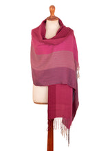 Load image into Gallery viewer, Handwoven Pink and Purple Baby Alpaca Blend Shawl from Peru - Rose Warmth | NOVICA

