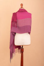Load image into Gallery viewer, Handwoven Pink and Purple Baby Alpaca Blend Shawl from Peru - Rose Warmth | NOVICA
