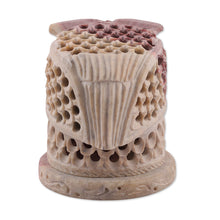 Load image into Gallery viewer, Hand Carved Soapstone Owl Tealight Candle Holder - Up Owl Night | NOVICA
