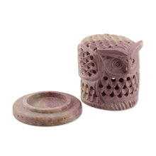 Load image into Gallery viewer, Hand Carved Soapstone Owl Tealight Candle Holder - Up Owl Night | NOVICA
