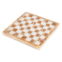Load image into Gallery viewer, Onyx and Marble Mini Chess Set in Brown and Ivory (5 In) - Brown and Ivory Challenge | NOVICA

