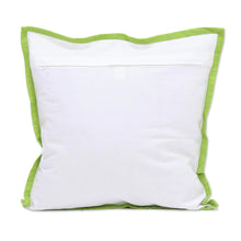 Load image into Gallery viewer, Green and White Cotton Printed Vines Pair of Cushion Covers - Green Vines | NOVICA
