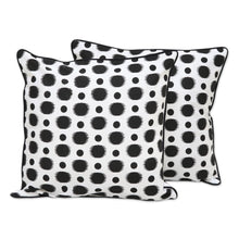Load image into Gallery viewer, 2 Handmade Black and White Dotted Cotton Cushion Covers - Spherical Delight | NOVICA
