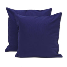 Load image into Gallery viewer, Two Patchwork Shirt Motif Denim Cushion Covers from India - Denim Shirts | NOVICA

