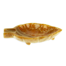 Load image into Gallery viewer, Handcrafted Leaf-Shaped Onyx Catchall in Brown from Mexico - Handy Leaf in Brown | NOVICA
