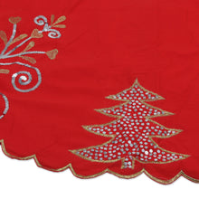 Load image into Gallery viewer, Embroidered Cotton Tree Skirt in Poppy from India - Christmas Celebrations | NOVICA
