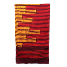 Load image into Gallery viewer, Red and Orange Striped Crackle Batik 100% Cotton Scarf - Maroon Queen | NOVICA
