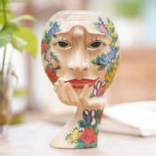Load image into Gallery viewer, Hand Carved Hibiscus Wood Floral and Butterfly Mask - Butterfly Smile | NOVICA
