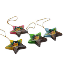 Load image into Gallery viewer, Hand Painted Star Ornaments with Ducklings (Set of 4) - Island Ducklings | NOVICA
