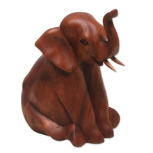 Load image into Gallery viewer, Hand Carved Suar Wood Baby Elephant Sculpture - Elephant Child | NOVICA
