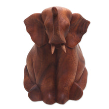 Load image into Gallery viewer, Hand Carved Suar Wood Baby Elephant Sculpture - Elephant Child | NOVICA
