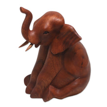 Load image into Gallery viewer, Hand Carved Suar Wood Baby Elephant Sculpture - Elephant Child | NOVICA
