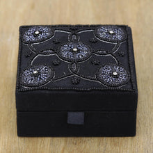 Load image into Gallery viewer, Handmade Black Cotton Beaded Jewelry Box from India - Midnight Blooms | NOVICA
