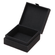 Load image into Gallery viewer, Handmade Black Cotton Beaded Jewelry Box from India - Midnight Blooms | NOVICA
