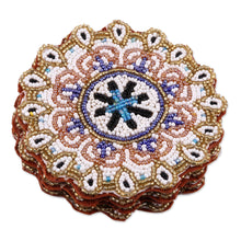 Load image into Gallery viewer, Glass Bead Round Coasters with Floral Pattern (Set of 4) - Beaded Sun | NOVICA
