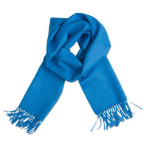 Load image into Gallery viewer, 100% Baby Alpaca Azure Blue Scarf - Azure Embrace | NOVICA
