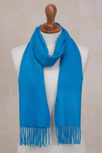 Load image into Gallery viewer, 100% Baby Alpaca Azure Blue Scarf - Azure Embrace | NOVICA
