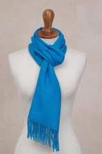 Load image into Gallery viewer, 100% Baby Alpaca Azure Blue Scarf - Azure Embrace | NOVICA
