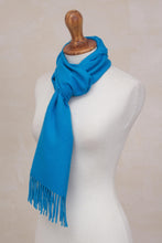 Load image into Gallery viewer, 100% Baby Alpaca Azure Blue Scarf - Azure Embrace | NOVICA
