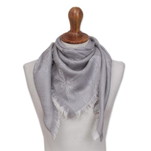 Load image into Gallery viewer, Baby Alpaca and Silk Blend Grey Dragonfly Reversible Scarf - Dragonfly in Pearl Grey | NOVICA
