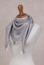 Load image into Gallery viewer, Baby Alpaca and Silk Blend Grey Dragonfly Reversible Scarf - Dragonfly in Pearl Grey | NOVICA
