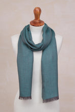 Load image into Gallery viewer, Baby Alpaca and Silk Blend Teal and Grey Reversible Scarf - Options in Teal | NOVICA
