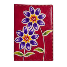 Load image into Gallery viewer, Red Leather Passport Cover with Hand Painted Flowers - Lovely Traveler in Red | NOVICA
