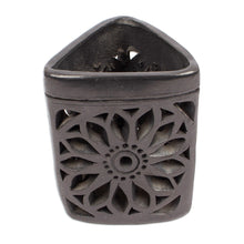 Load image into Gallery viewer, Oaxaca Barro Negro Triangular Floral Ceramic Pencil Holder - Oaxacan Dusk | NOVICA

