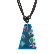 Load image into Gallery viewer, Blue Trapezoid Art Glass Pendant Necklace from Costa Rica - Deep Sea Currents | NOVICA
