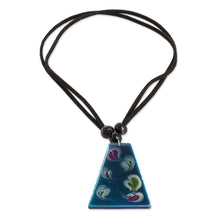 Load image into Gallery viewer, Blue Trapezoid Art Glass Pendant Necklace from Costa Rica - Deep Sea Currents | NOVICA
