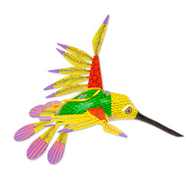 Load image into Gallery viewer, Copal Wood Yellow Colorful Alebrije Hummingbird Ornament - Fanciful Flutter in Yellow | NOVICA

