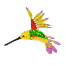Load image into Gallery viewer, Copal Wood Yellow Colorful Alebrije Hummingbird Ornament - Fanciful Flutter in Yellow | NOVICA
