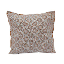 Load image into Gallery viewer, Spice Brown and Grey Diamond Brocade Cotton Cushion Cover - Earthen Trellis | NOVICA
