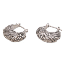 Load image into Gallery viewer, Sterling Silver Kingfisher Feathered Bird Half-Hoop Earrings - Kingfisher | NOVICA
