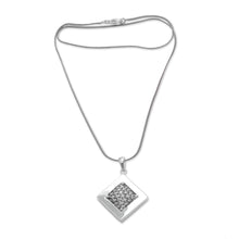 Load image into Gallery viewer, Woven Sterling Silver Diamond Shaped Pendant Necklace - Weaving Ketupats | NOVICA
