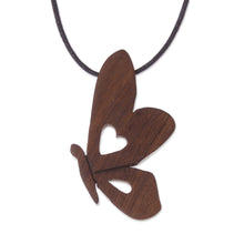 Load image into Gallery viewer, Butterfly Pendant Necklace with Recycled Wood from Peru - Free to Fly | NOVICA
