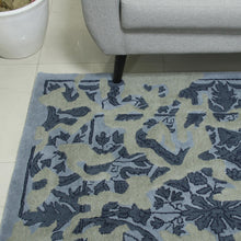 Load image into Gallery viewer, Blue and Grey Floral Wool Area Rug (5x8) from India - Blue Majestic Garden | NOVICA
