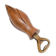 Load image into Gallery viewer, Handcrafted Wood Lotus Bottle Opener in Brown from Bali - Young Lotus in Brown | NOVICA
